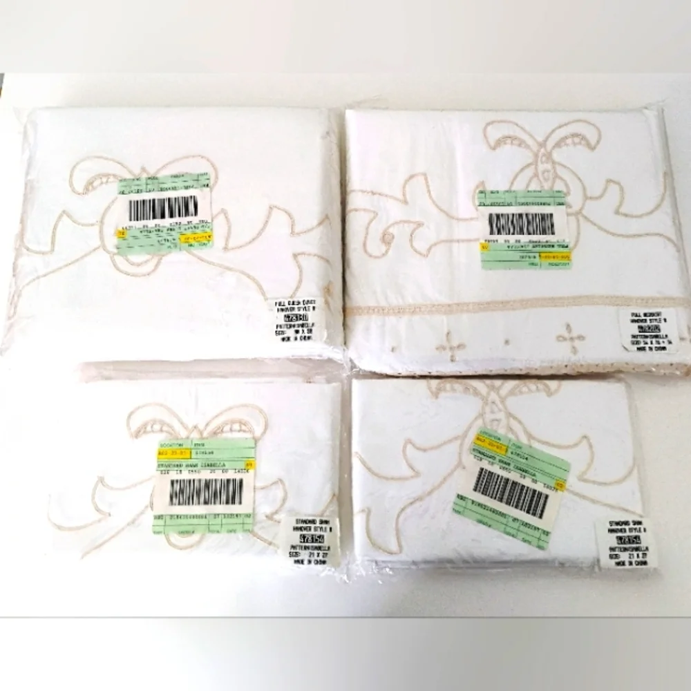 NOS Full/Queen Embroidered/Cutwork Duvet; FULL Bedskirt; STD Shams (2)